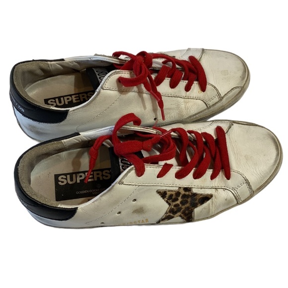 Golden Goose White Leather Leopard Star Sneakers Authentic size 38 EU